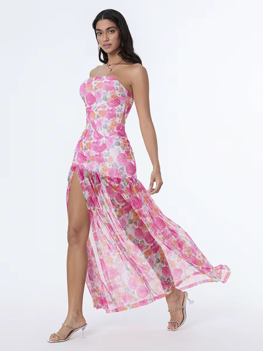 Elegant synthetic fiber Strapless Ankle-Length sleeveless Dresses