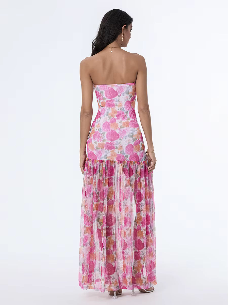 Elegant synthetic fiber Strapless Ankle-Length sleeveless Dresses