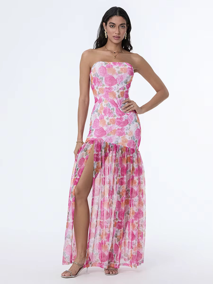 Elegant synthetic fiber Strapless Ankle-Length sleeveless Dresses