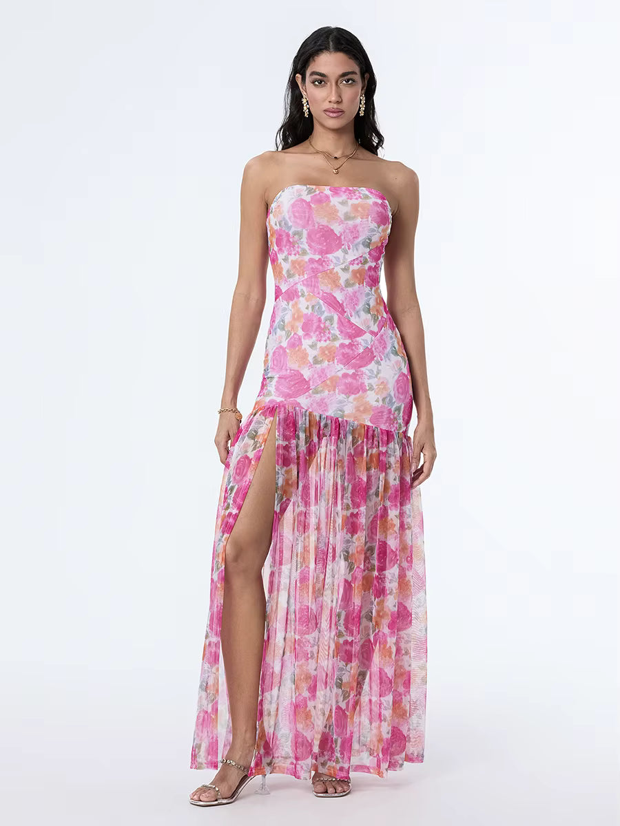 Elegant synthetic fiber Strapless Ankle-Length sleeveless Dresses