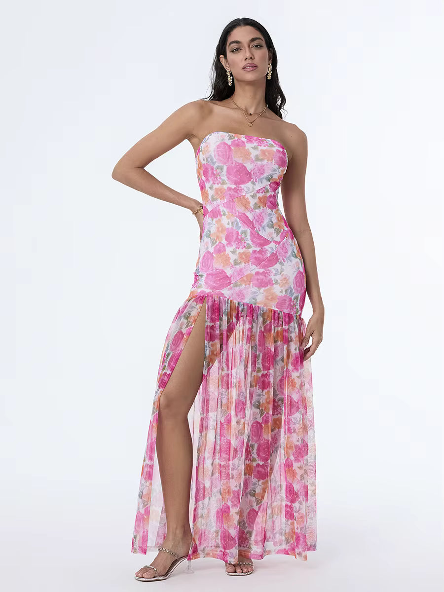 Elegant synthetic fiber Strapless Ankle-Length sleeveless Dresses