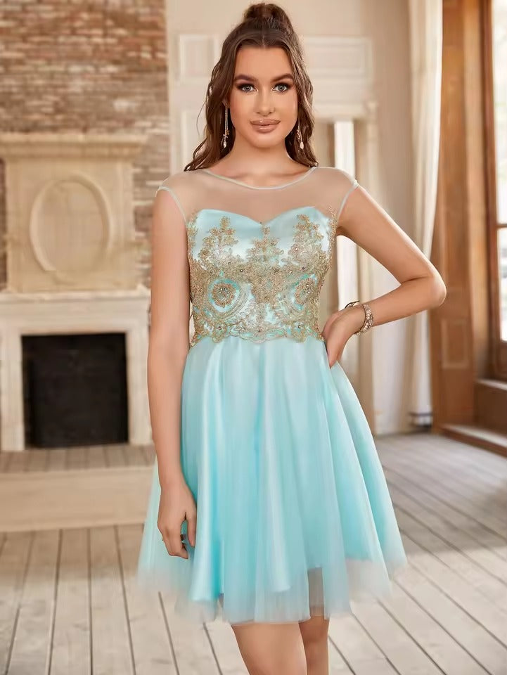 Elegant Applique Beading Sleeveless Cocktail Mini Dress
