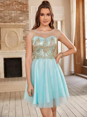 Elegant Applique Beading Sleeveless Cocktail Mini Dress