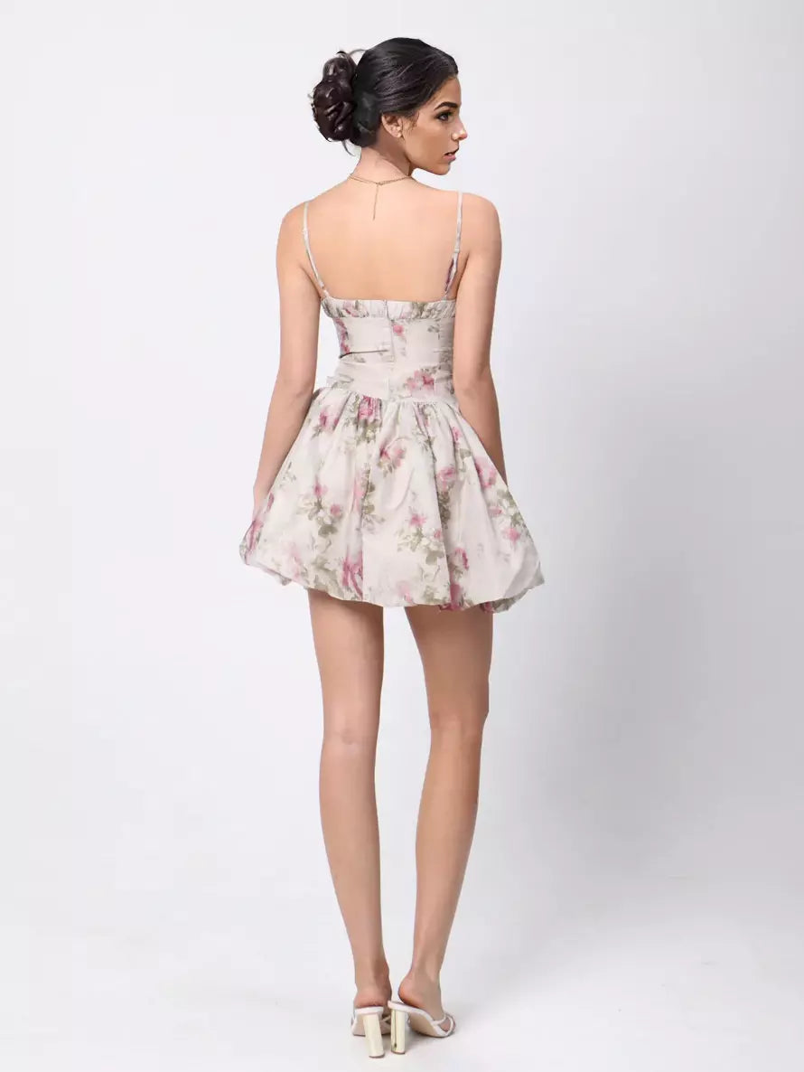 Elegantr A-line Strap Open Shoulder Floral Print Mini Dress
