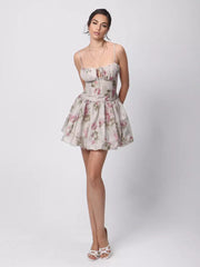 Elegantr A-line Strap Open Shoulder Floral Print Mini Dress