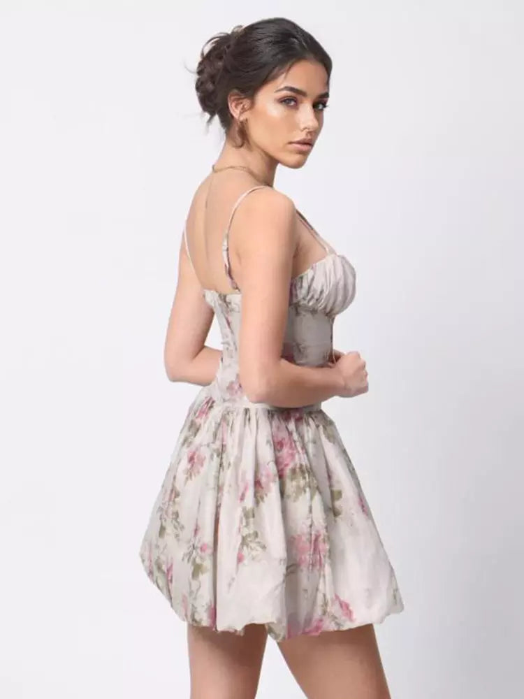 Elegantr A-line Strap Open Shoulder Floral Print Mini Dress