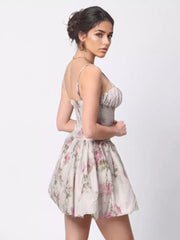 Elegantr A-line Strap Open Shoulder Floral Print Mini Dress