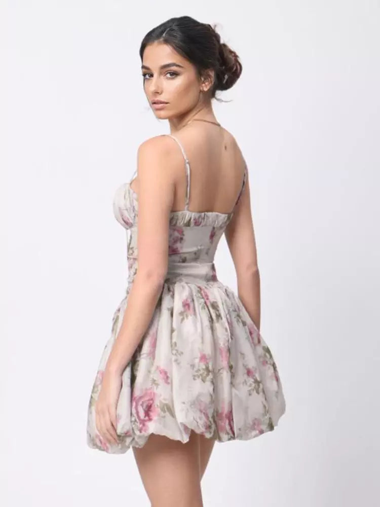 Elegantr A-line Strap Open Shoulder Floral Print Mini Dress