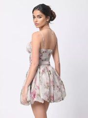 Elegantr A-line Strap Open Shoulder Floral Print Mini Dress