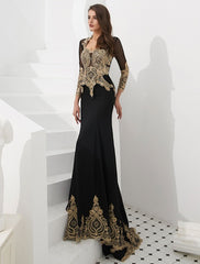 Embroidered Beaded Queen Anneneck Long Sleeve Formal Gowns With Cloak