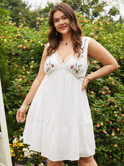 Embroidered Patchwork Backless Sleeveless Midi Dress