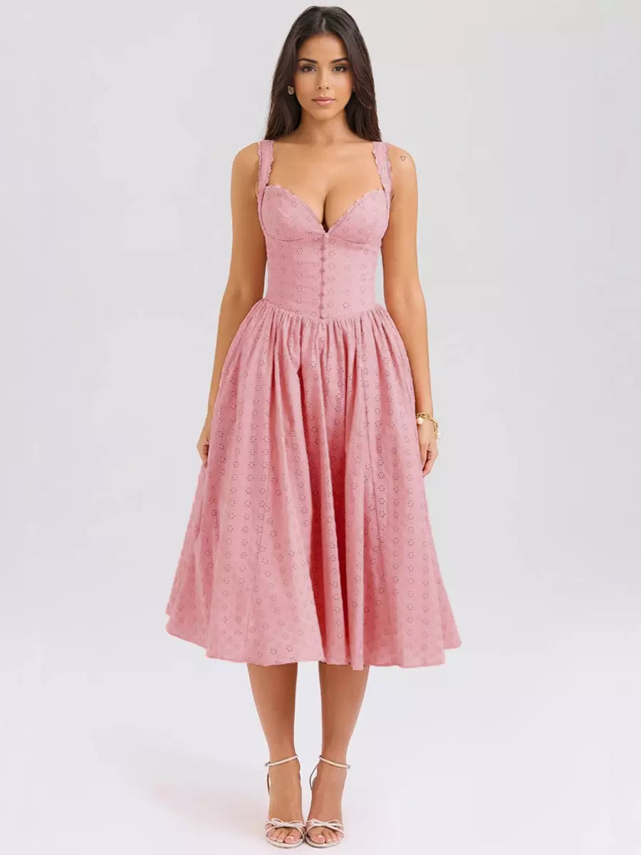 Embroidered With Plunging V-Neck Events Midi Sundress