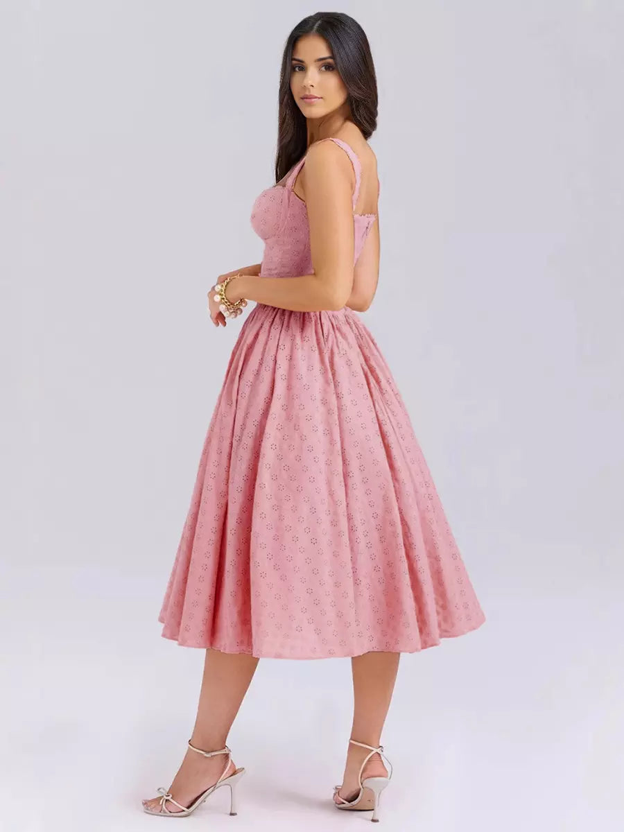 Embroidered With Plunging V-Neck Events Midi Sundress