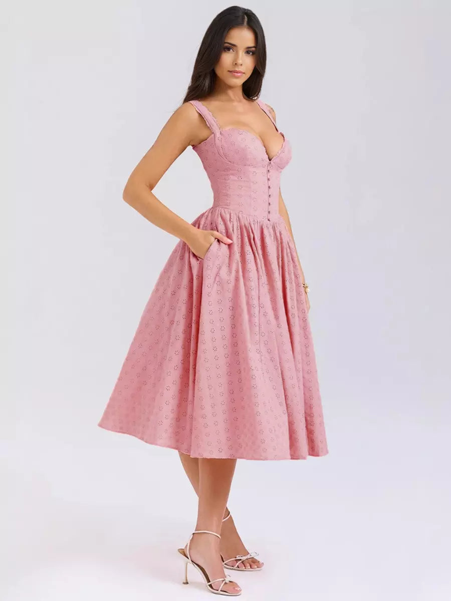 Embroidered With Plunging V-Neck Events Midi Sundress