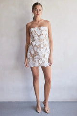 Embroidery Flowers Strapless sleeveless Birthday Party Cocktail Bodycon Mini Dress