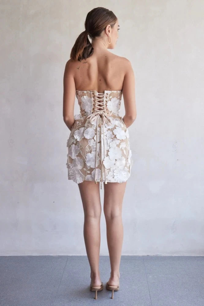 Embroidery Flowers Strapless sleeveless Birthday Party Cocktail Bodycon Mini Dress