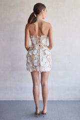 Embroidery Flowers Strapless sleeveless Birthday Party Cocktail Bodycon Mini Dress
