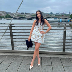 Embroidery Flowers Strapless sleeveless Birthday Party Cocktail Bodycon Mini Dress