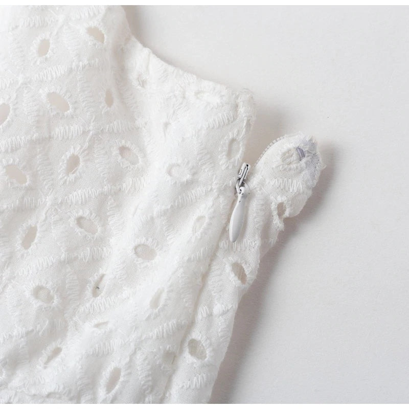 Embroidery Hollow Out Backless Casual Beach Dress
