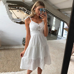 Embroidery Hollow Out Backless Casual Beach Dress