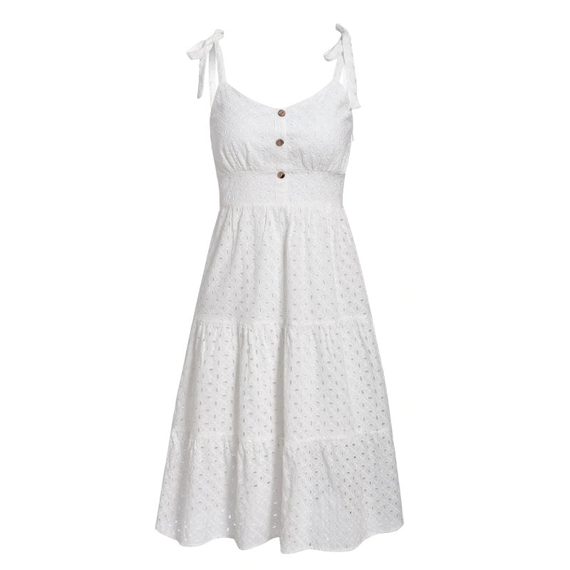 Embroidery Hollow Out Backless Casual Beach Dress