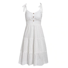 Embroidery Hollow Out Backless Casual Beach Dress