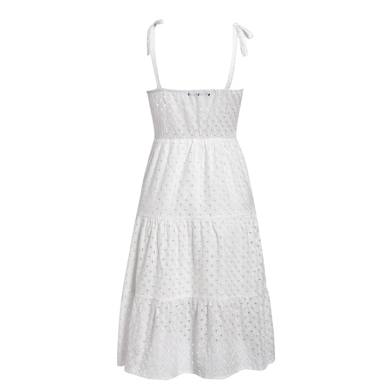 Embroidery Hollow Out Backless Casual Beach Dress
