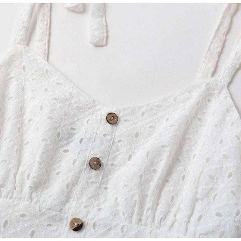 Embroidery Hollow Out Backless Casual Beach Dress