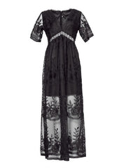 Embroidery Lace long Tunic Beach Maxi Dress
