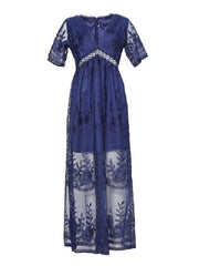 Embroidery Lace long Tunic Beach Maxi Dress
