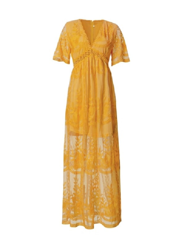 Embroidery Lace long Tunic Beach Maxi Dress