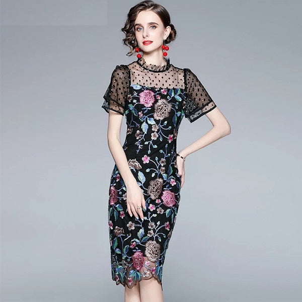 Embroidery Mesh High Quality Vintage Party Dress