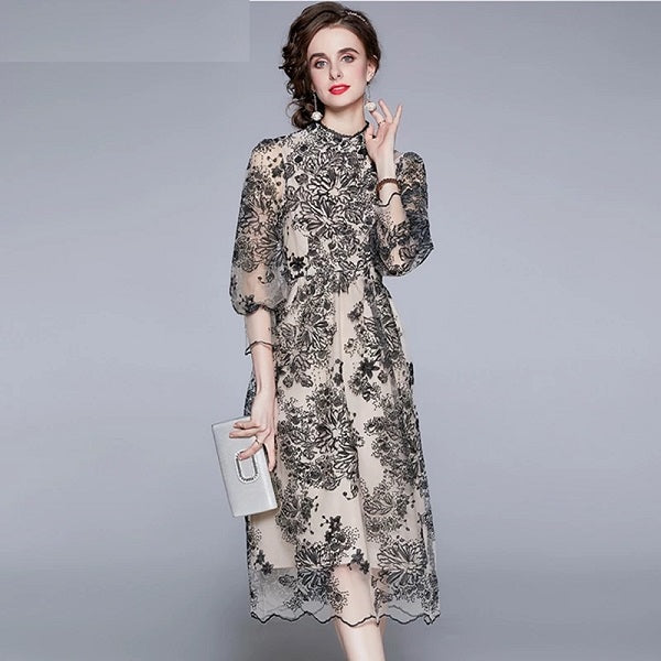 Embroidery Mesh High Quality Vintage Party Dress