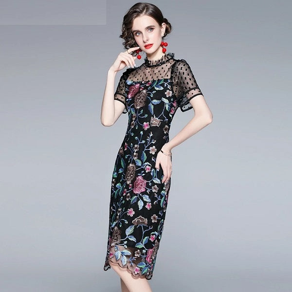 Embroidery Mesh High Quality Vintage Party Dress