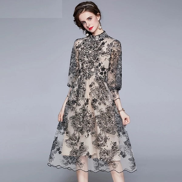Embroidery Mesh High Quality Vintage Party Dress
