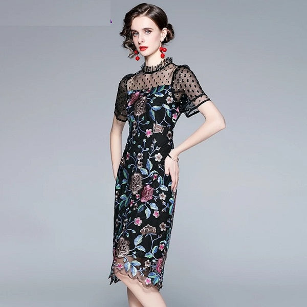 Embroidery Mesh High Quality Vintage Party Dress