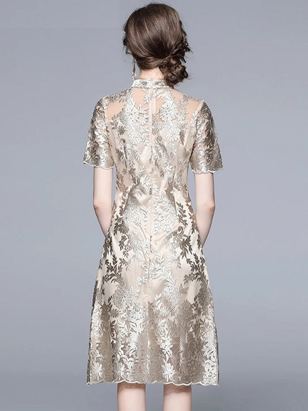 Embroidery Mesh Luxury Cocktail Party Dress