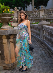 Embroidery Open Leg Spaghetti Strap Slash Neck Sequines Edible Tree Fungus Party Gowns