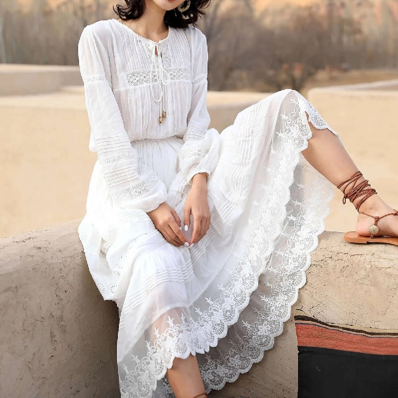 Embroidery Patchwork Lace Beach Maxi Dress