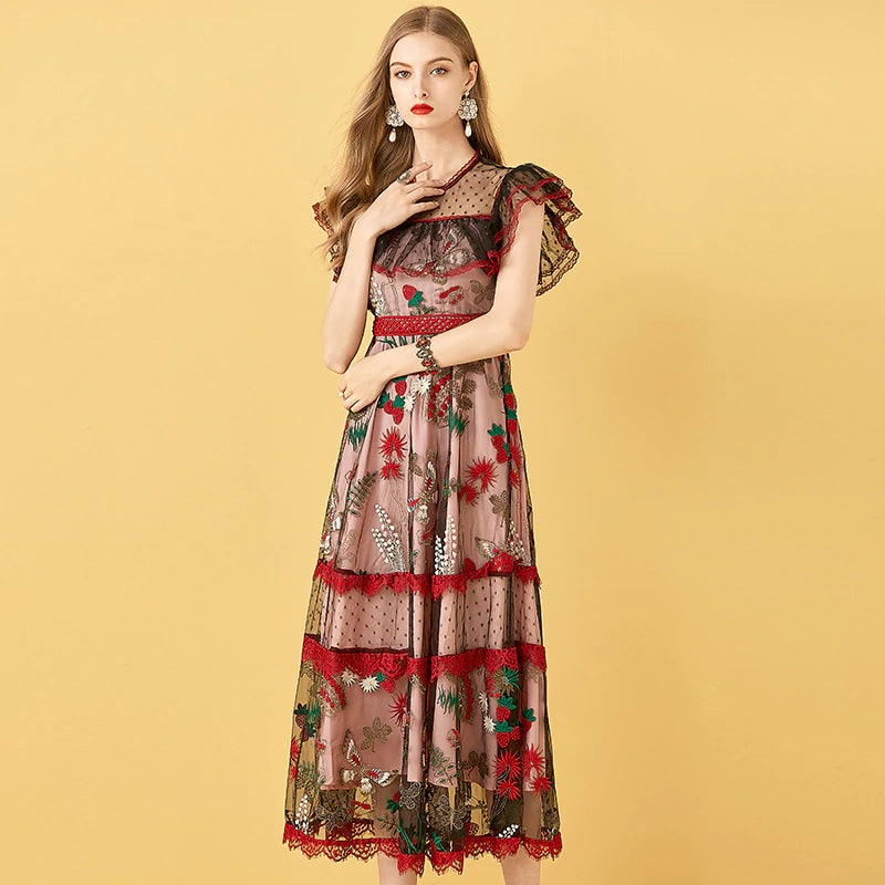 Embroidery Patchwork Vintage Beach Midi Dresses