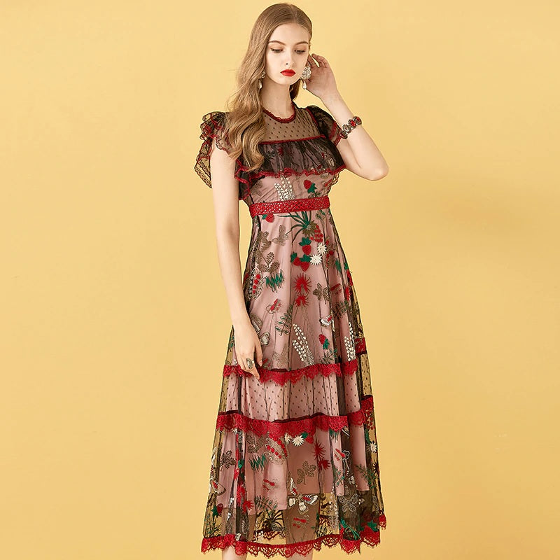 Embroidery Patchwork Vintage Beach Midi Dresses