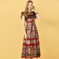 Embroidery Patchwork Vintage Beach Midi Dresses