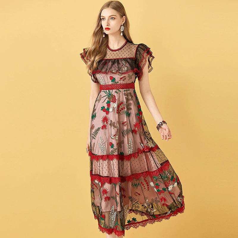 Embroidery Patchwork Vintage Beach Midi Dresses