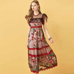 Embroidery Patchwork Vintage Beach Midi Dresses