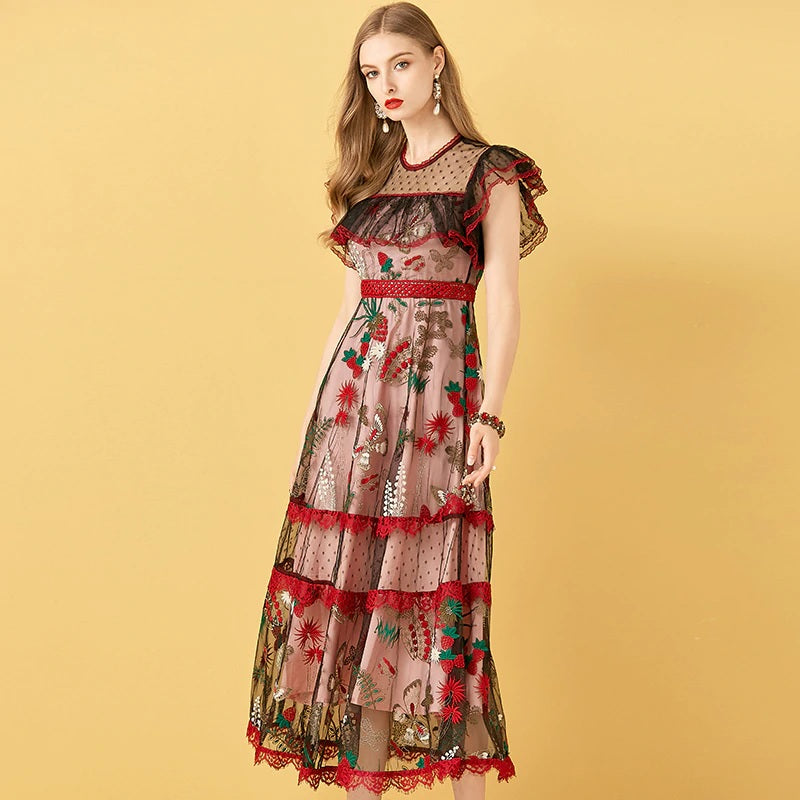 Embroidery Patchwork Vintage Beach Midi Dresses