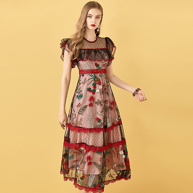 Embroidery Patchwork Vintage Beach Midi Dresses