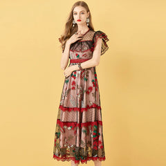 Embroidery Patchwork Vintage Beach Midi Dresses