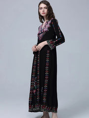 Embroidery V Neck Long Sleeve Beach Casual Maxi Dress