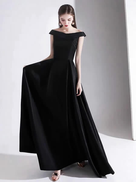 Evening A Line Bateau Neck Floor Length Formal Party Dresses