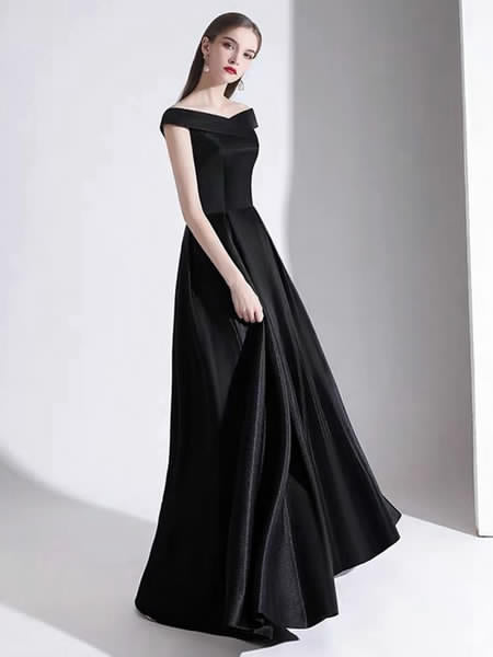 Evening A Line Bateau Neck Floor Length Formal Party Dresses
